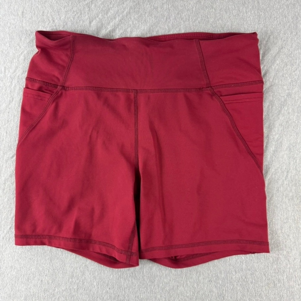 Athletic Works Bike Shorts Womens M Red Balm Excellent Side Pockets High Rise